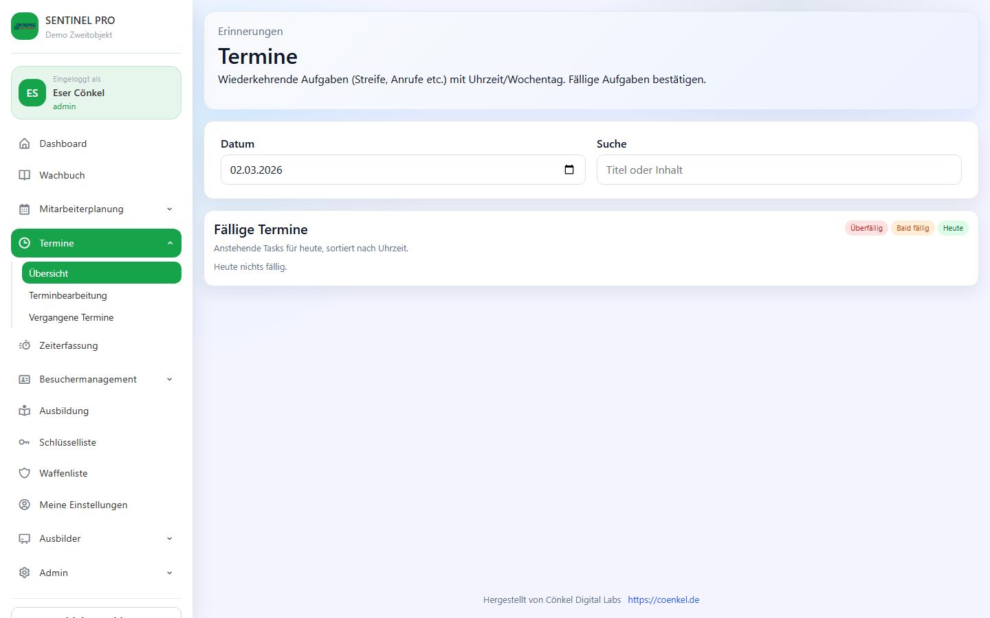 Tagestermine Übersicht