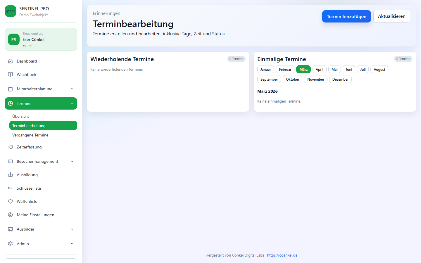 Tagestermine Verwaltung